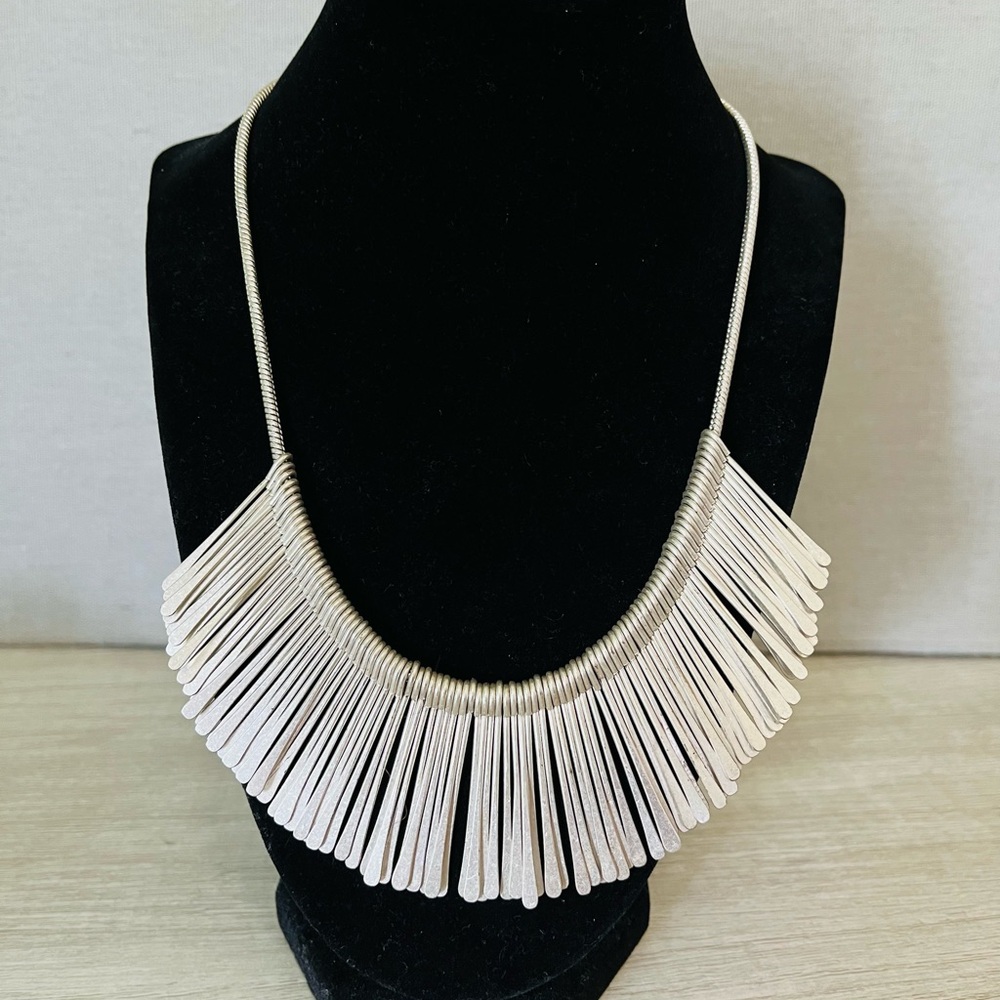 Stella & Dot Essential Fringe Silver Statement Necklace